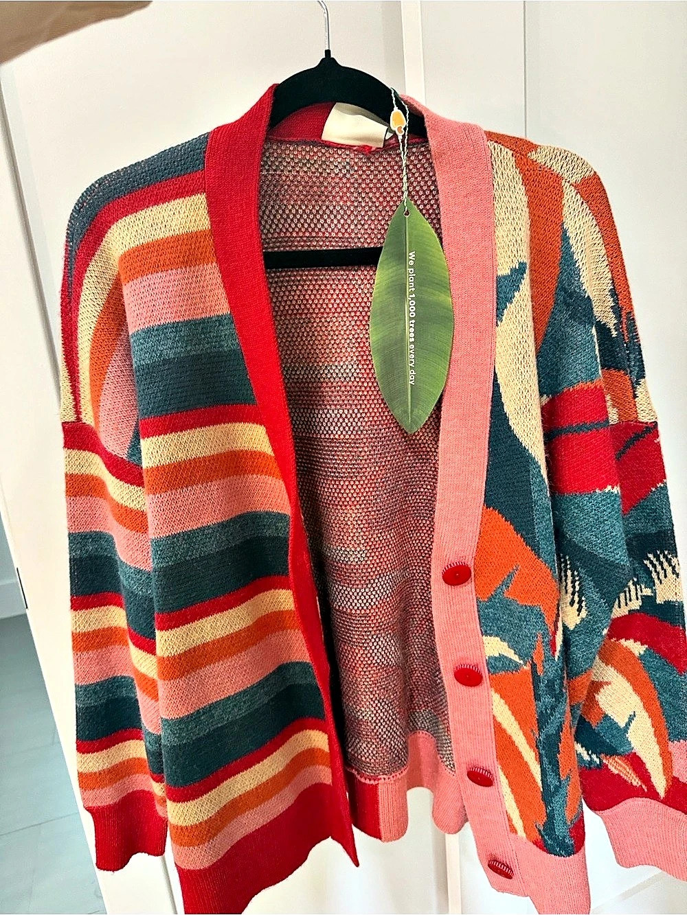 Farm Rio Bold Stripe Flowers Buttoned Knit Cardigan - Picture 1 of 4